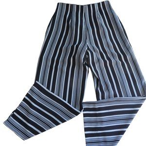 Vintage 80s High Waist Satin Pants S Black White Striped Wide Leg Zip Mod Hippie
